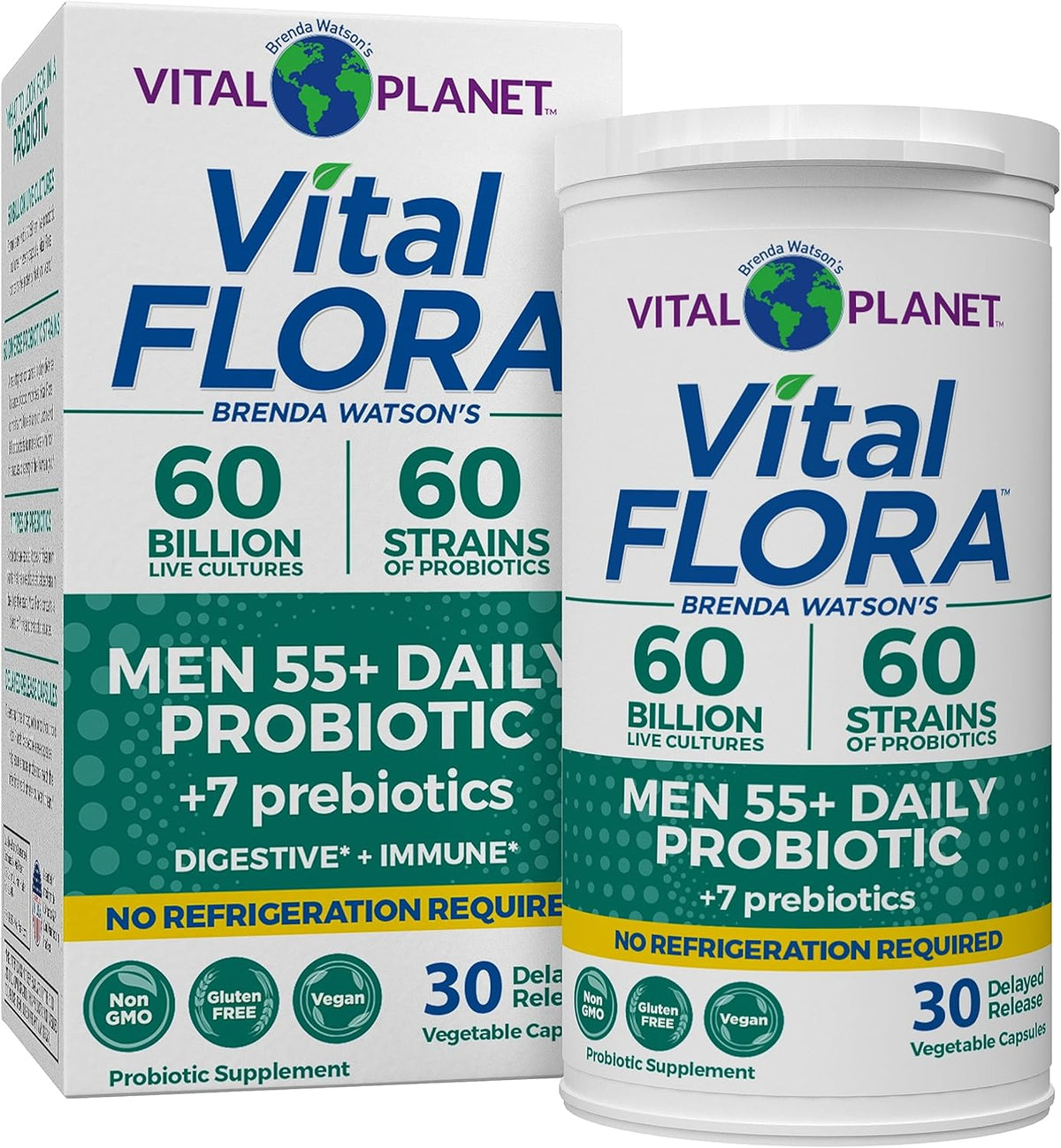 Vital Planet - Vital Flora Men Over 55 Daily Probiotic, 60 Billion CFU, Diverse Strains, Organic Prebiotics, Immune Support, Digestive Health Shelf Stable Probiotics for Men, 30 Capsules