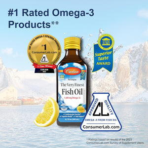 Carlson - The Very Finest Fish Oil, 1600 mg Omega-3s, Liquid Fish Oil Supplement, Norwegian Fish Oil, Wild-Caught, Sustainably Sourced Fish Oil Liquid, Lemon, 200ml, 6.7 Fl Oz