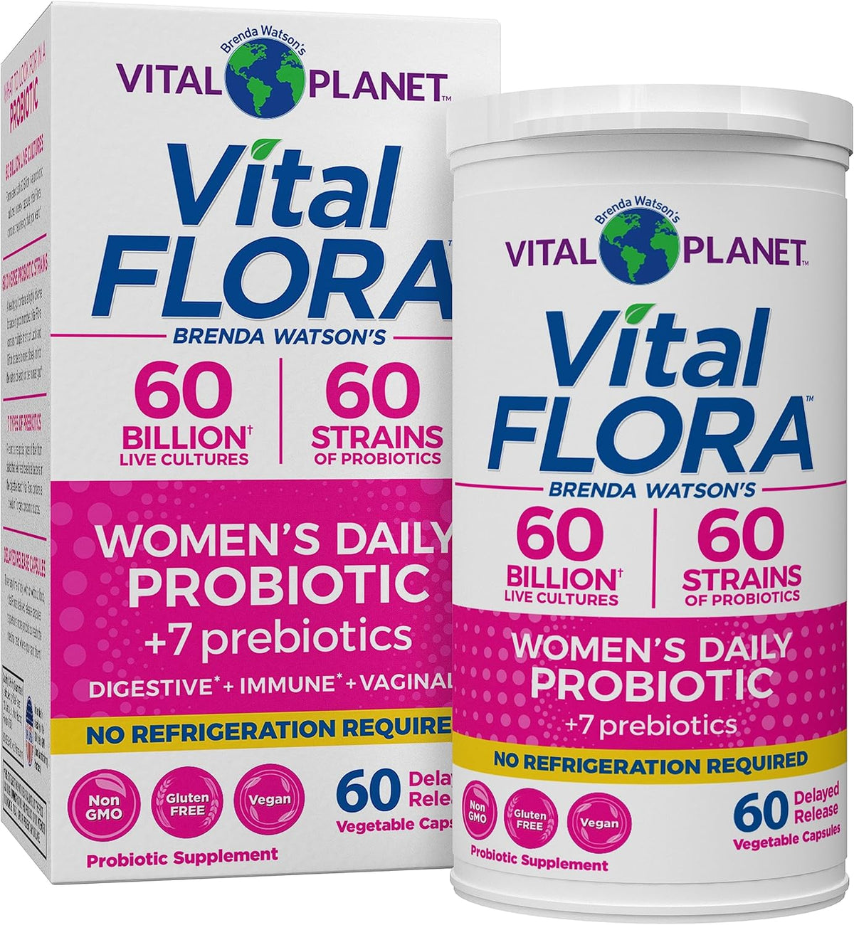 Vital Planet - Vital Flora Probiotics for Women 60 Billion CFU, Diverse Strains, Daily Shelf Stable Probiotic with Organic Prebiotics, for Vaginal Support, Immune and Digestive Health 60 Capsules
