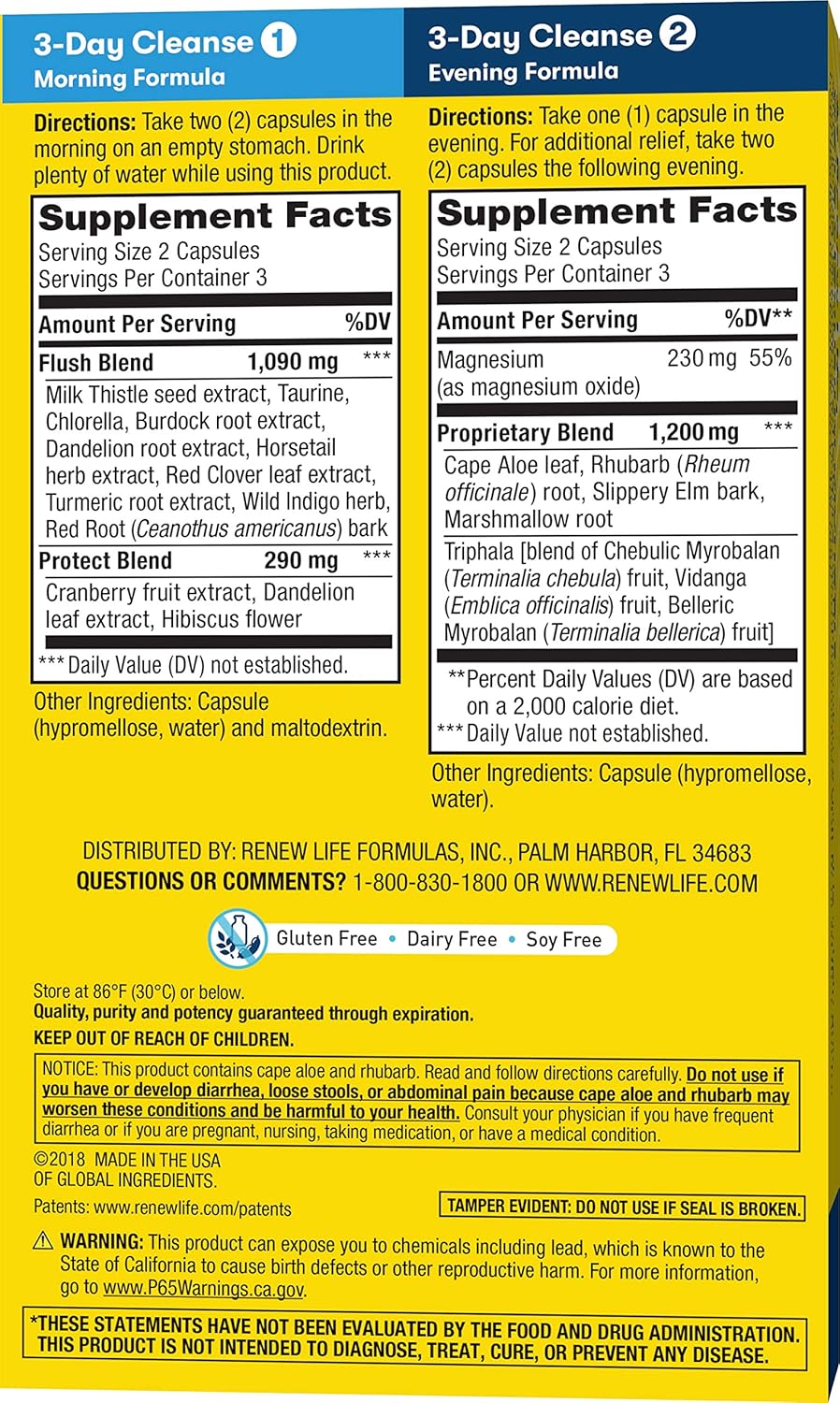 Renew Life Adult Cleanse Total Body Reset, Advanced Herbal Formula - 2-Part, 3-Day Program - Gluten, Dairy &amp; Soy Free - 12 Vegetarian Capsules