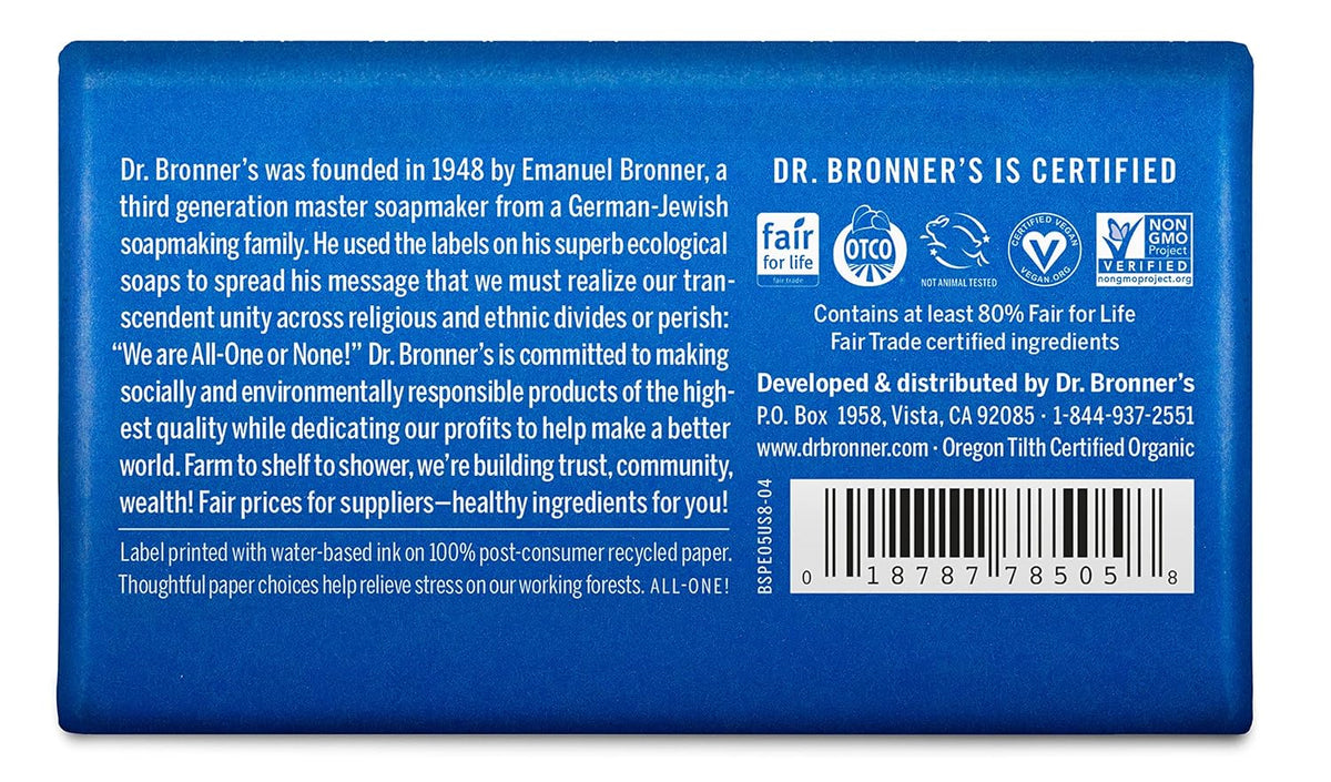 Dr Bronners Magic Soap All One Obpe05 5 Oz Peppermint Dr. Bronner&#39;S Bar Soap