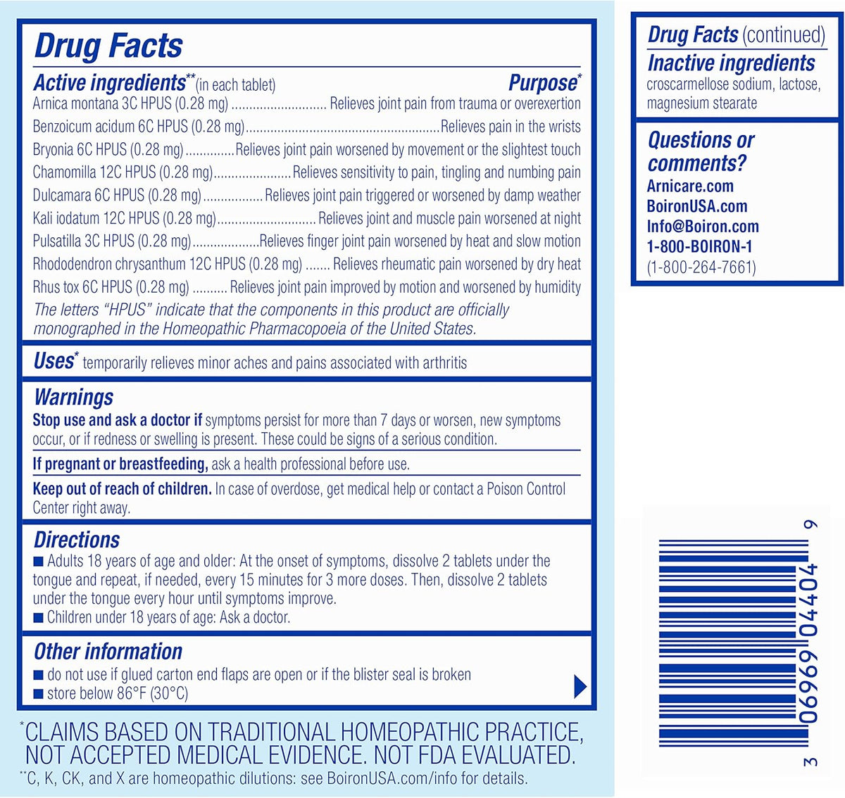 Boiron Arnicare Arthritis Tablets for Arthritis Pain Relief, Joint Soreness, and Rheumatic Pain - 60 Count