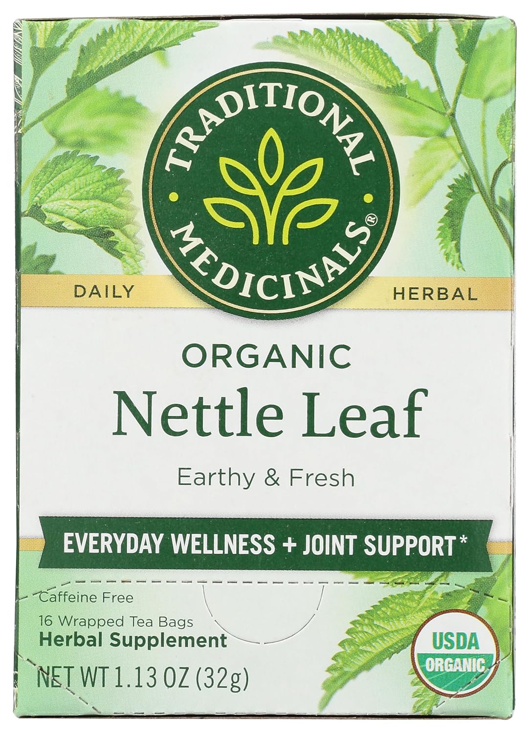 Traditional Medicinals Organic Nettle Leaf Herbal Tea, Supports Joint Health &amp; Overall Wellness- 16 Tea Bags