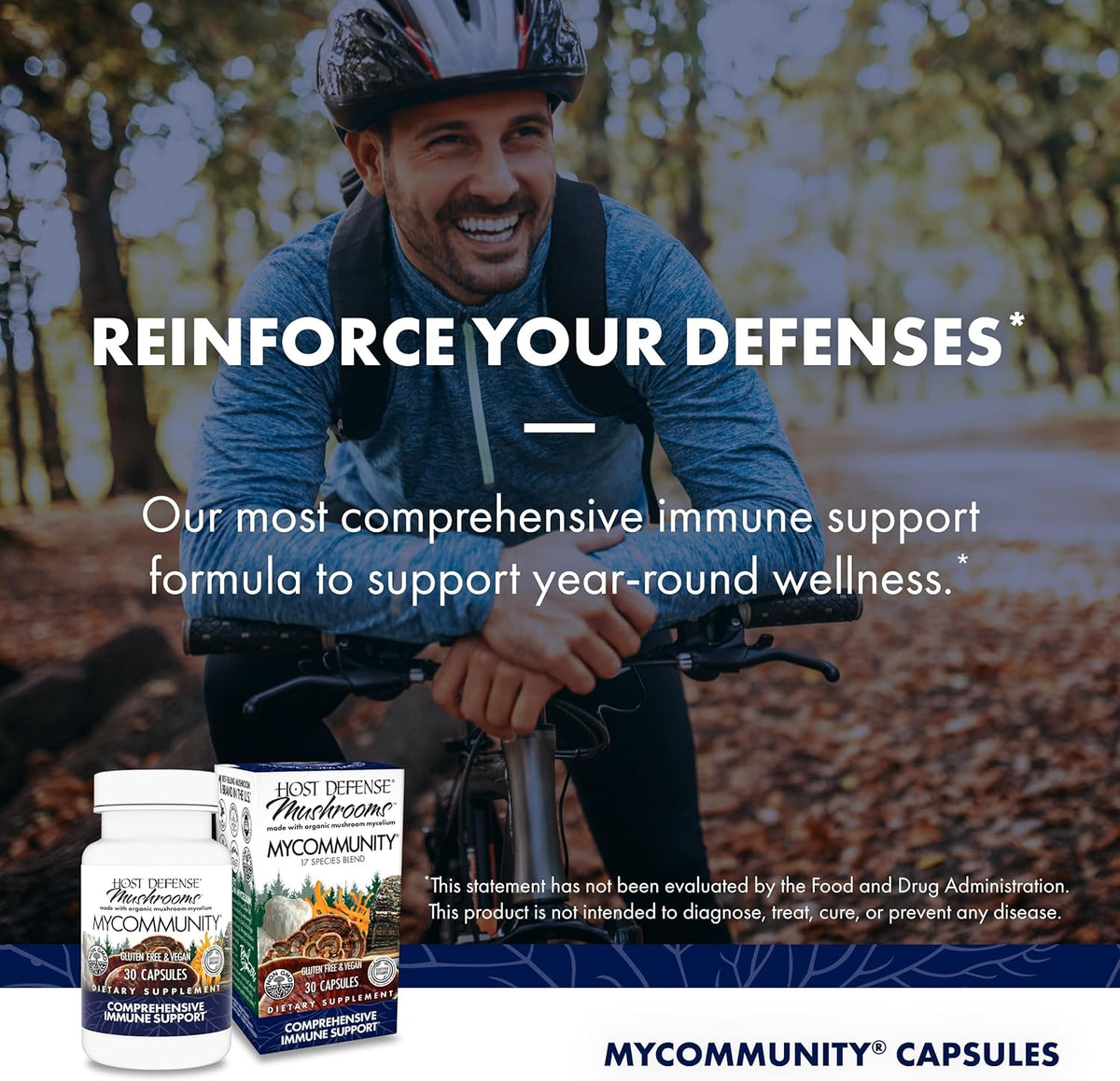 Host Defense MyCommunity Capsules - 17 Species Blend Mushroom Supplement for Immune Support - Herbal Aid with Lion&#39;s Mane, Reishi, Chaga, Cordyceps, Turkey Tail &amp; More - 30 Capsules (15 Servings)