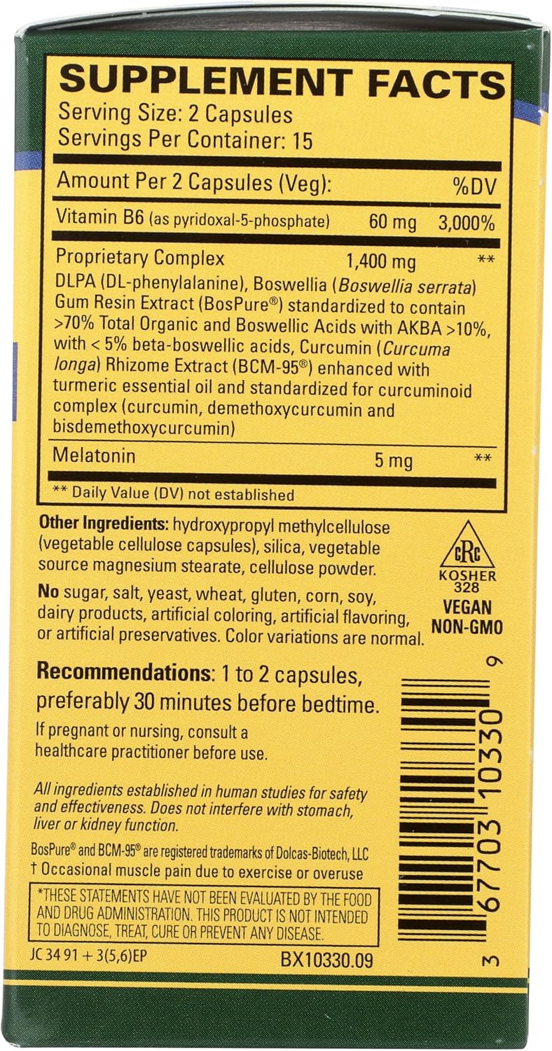 Terry Naturally Curamin Nighttime - Curcumin & DLPA Capsule - Non-GMO Supplement to Support Healthy Sleep & Relaxation - Herbal Supplement with Melatonin - 30 Capsules