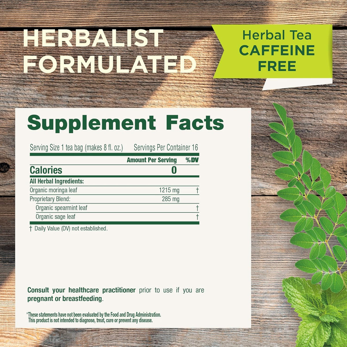 Traditional Medicinals Tea, Organic Moringa, Everyday Wellness, with Spearmint &amp; Sage, 16 Tea Bags