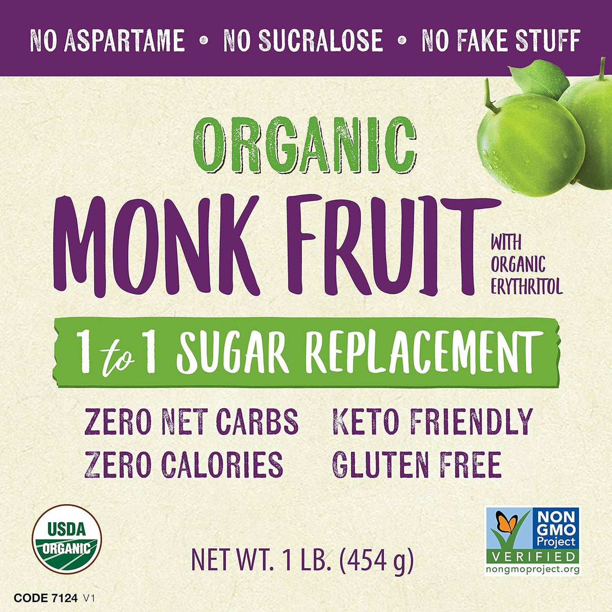 NOW Foods, Organic Monk Fruit With Erythritol Powder, 1 to 1 Sugar Replacement, 1-Pound