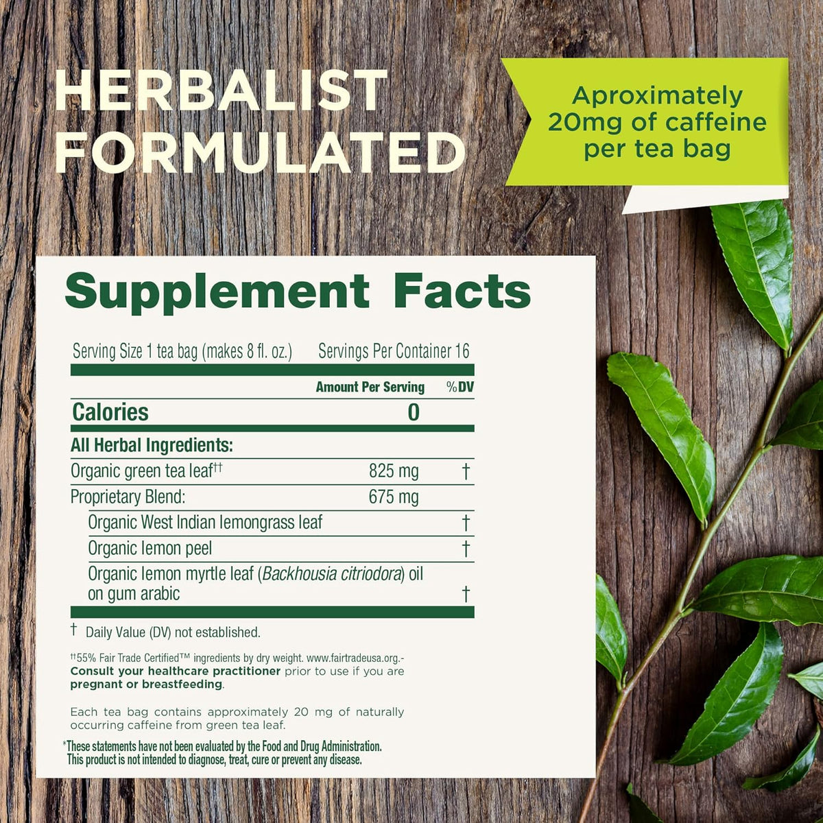 Traditional Medicinals Tea, Organic Green Tea Lemongrass, 16 Tea Bags