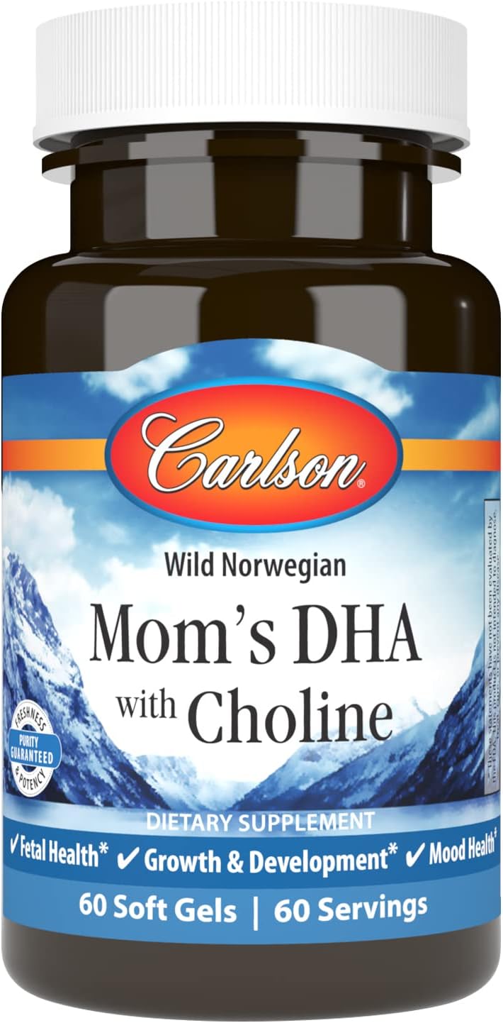 Carlson - Mom&#39;s DHA with Choline, 3:1 DHA to EPA Ratio Found in Breastmilk, Growth and Development, 60 Softgels