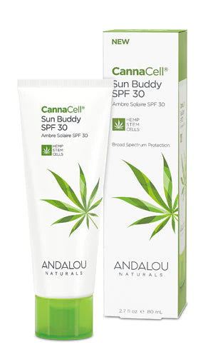 Andalou Naturals Face Sunscreen, CannaCell Sun Buddy SPF 30 with Hemp Stem Cells, Moisturizing Facial Lotion, Broad Spectrum Protection with Non-Nano Zinc Oxide, Reef Safe Sunscreen, 2.7 Fl Oz
