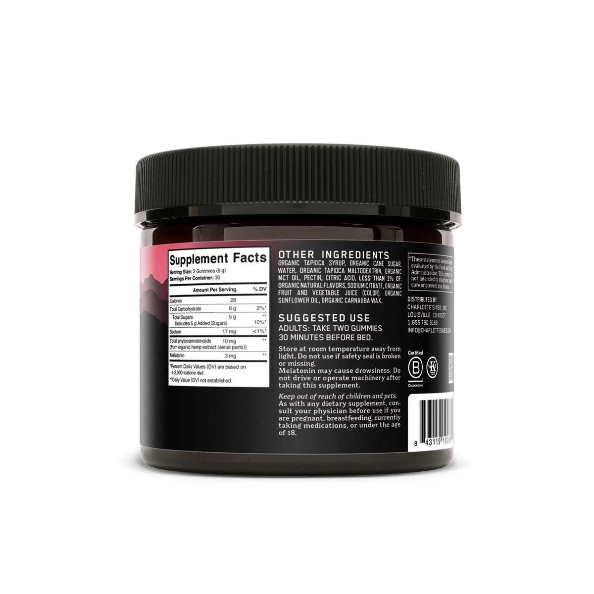 Charlotte’s Web Hemp Extract Infused Gummies for Sleep Raspberry Flavor 60 Gummies