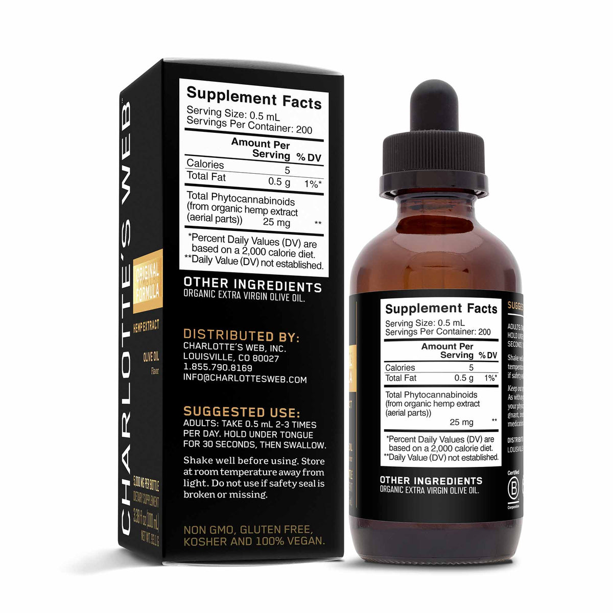 Charlotte’s Web, Original Formula CBD Oil 50mg, Olive Oil Natural, Full Spectrum, 3.38fl oz, 5000mg CBD
