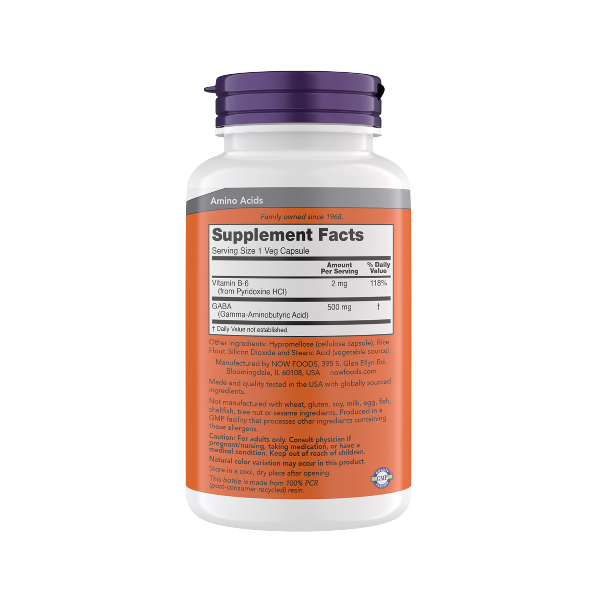 NOW Supplements GABA 500 mg Capsules, Premium GABA Supplement for Stress Relief, Vegetarian, Vegan, and Kosher Friendly, Ideal for Balanced Brain Function*, 300 Veg Capsules