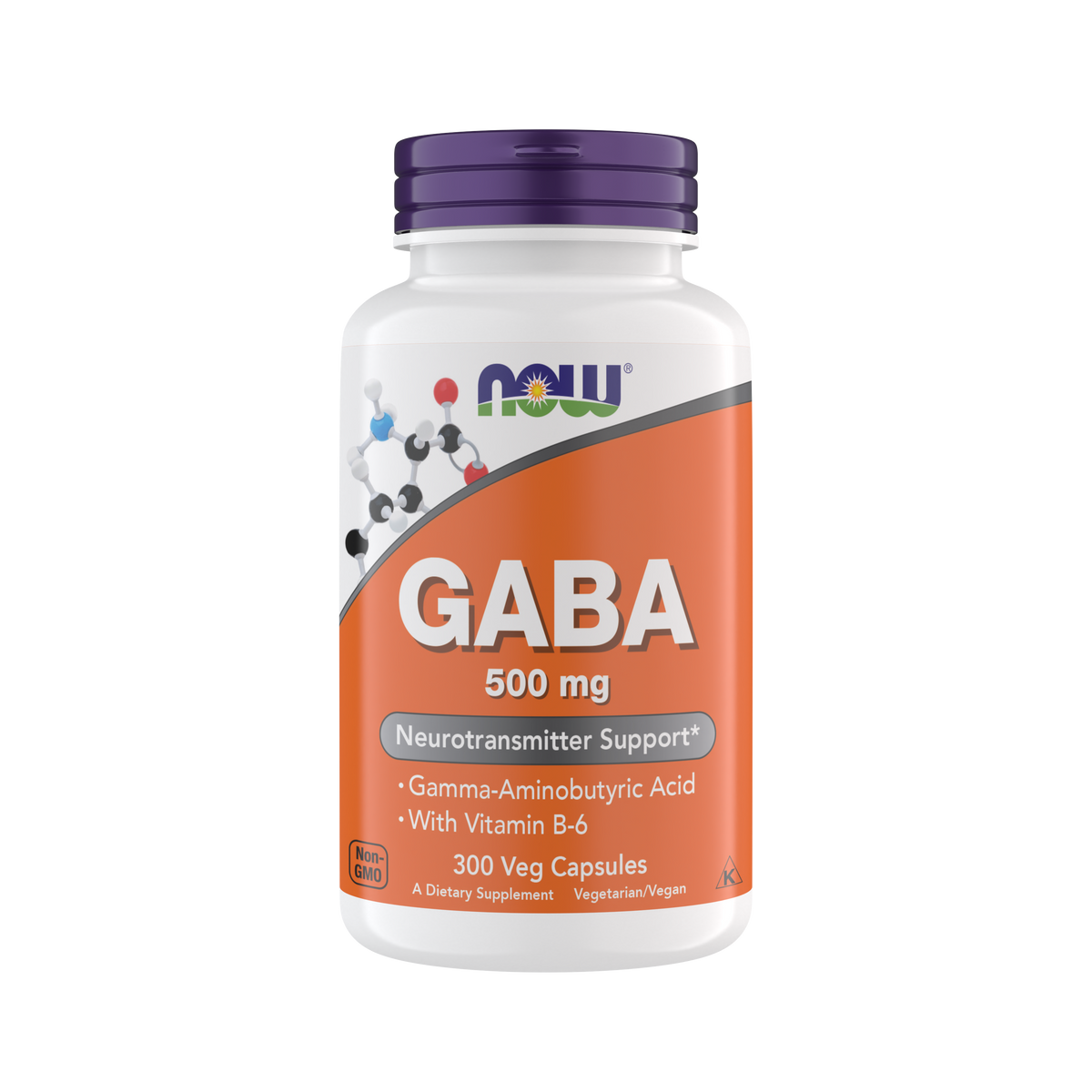 NOW Supplements GABA 500 mg Capsules, Premium GABA Supplement for Stress Relief, Vegetarian, Vegan, and Kosher Friendly, Ideal for Balanced Brain Function*, 300 Veg Capsules