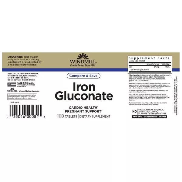 Fe Gluconate 27MG, 100 Tablets