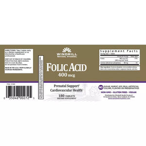 Windmill Folic Acid 400 Mcg Tablets - 180 Ea