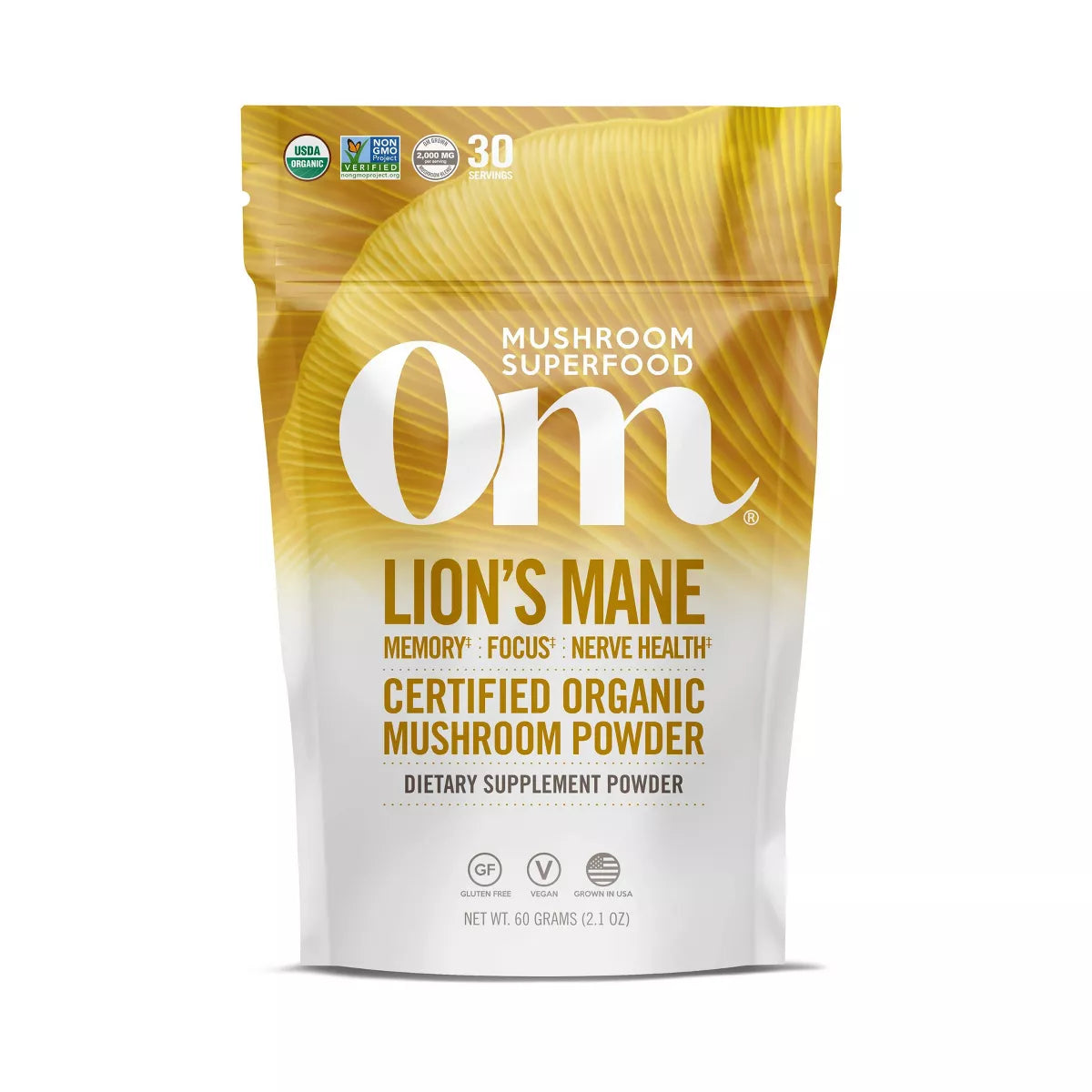 Om Mushroom Superfood   Organic Lion&#39;s Mane Mushroom Superfood - 2.1 oz (60 Grams)