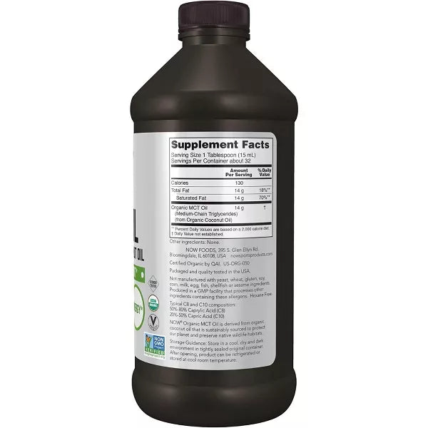 Now Foods Organic MCT Oil Derived From Coconut Oil, Pure &amp; Unflavored by Now Foods - 16 fl oz Liquid