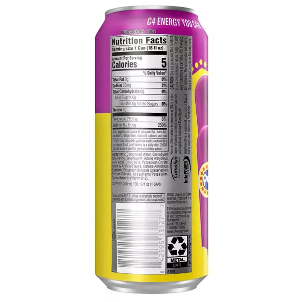 C4 Performance Grape Popsicle Energy Drink - 16 fl oz Can