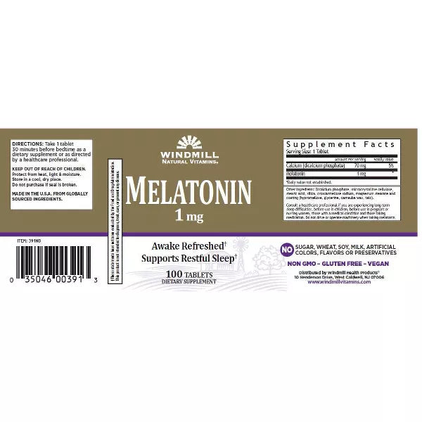 Melatonin 1 mg. 100 Tablets