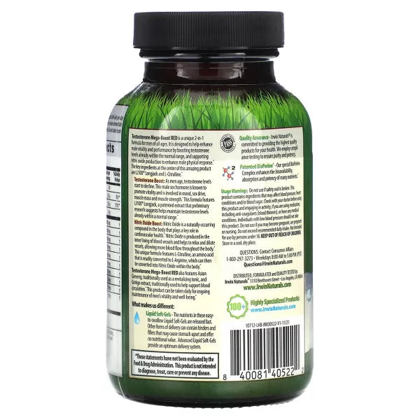 Irwin Naturals Testosterone Mega-Boost Red, 56 Liquid Soft-Gels