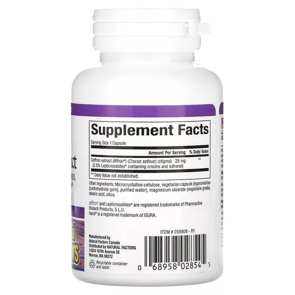 Natural Factors Stress-Relax, 100% Pure Saffron Extract, 30 Vegetarian Capsules