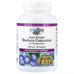 Natural Factors BlueRich®, Super Strength Blueberry Concentrate, 500 mg, 90 Softgels