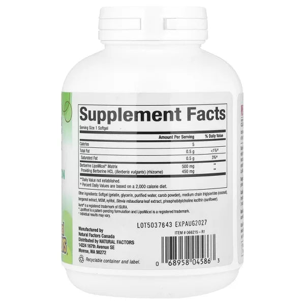 Natural Factors, Berberine LipoMicel Matrix, 90 Liquid Softgels