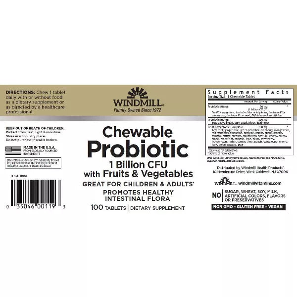 Windmill Probiotic Lactose Free Berry Chewables - 100 Count