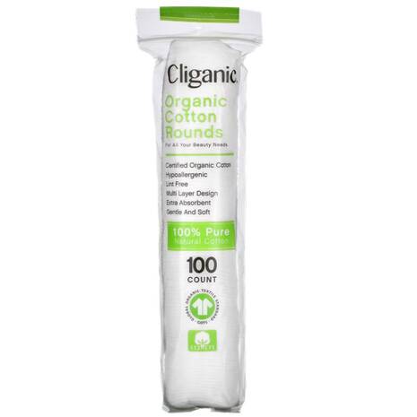 Cliganic Organic Cotton Rounds for Face (100 Count) | Makeup Remover Pads, Hypoallergenic, Lint-Free | 100% Pure Cotton