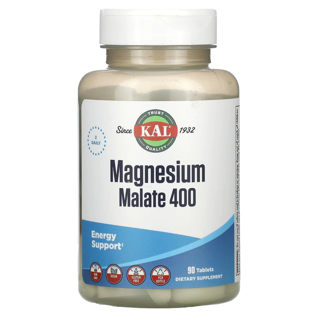 KAL Magnesium Malate 400mg, Chelated Magnesium Supplement with Malic Acid, Healthy Energy & Muscle Function Support, Enhanced Absorption, Vegan, Non-GMO, 45 Servings, 90 Veg Tabs