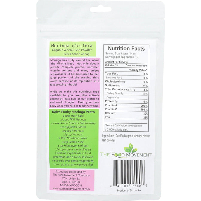 The Food Movement Co. Moringa Oleifera Leaf Powder 6oz.