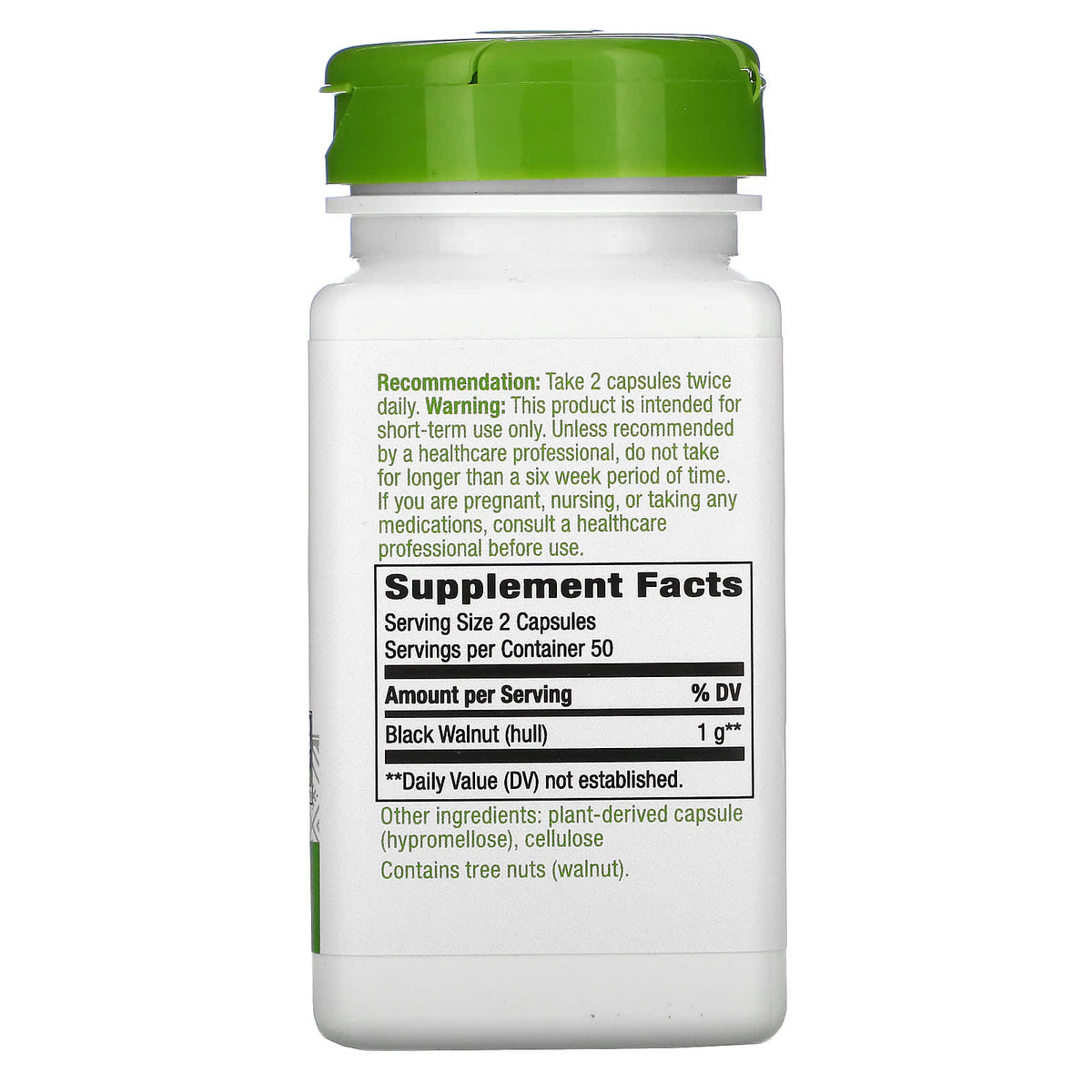 Nature&#39;s Way Black Walnut Hulls, Traditional Digestive Tract Tonic*, 900 mg per 2-Capsule Serving, Non-GMO Project Verified, Vegan, 100 Capsules