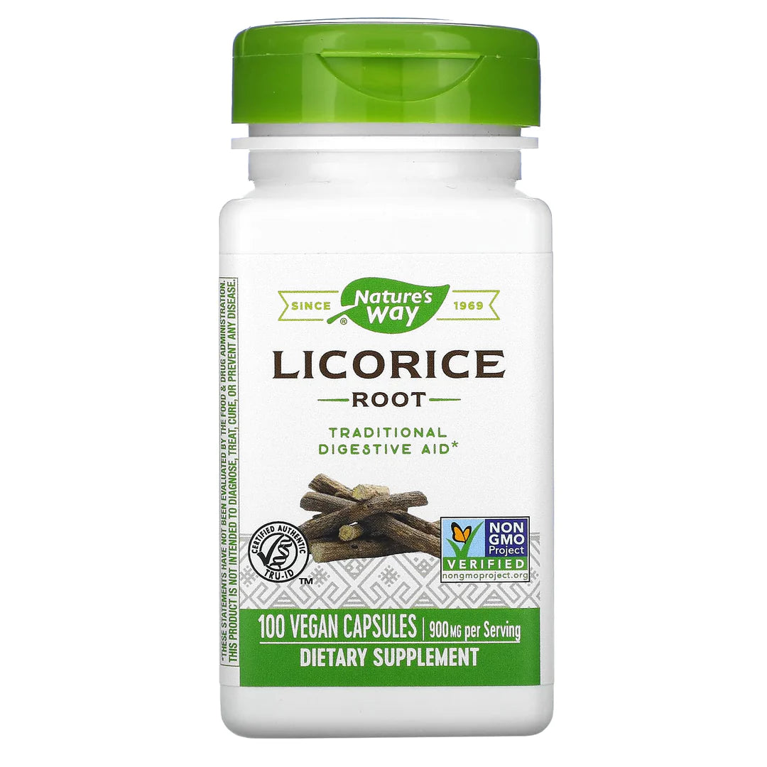 Nature&#39;s Way Licorice Root, Traditional Digestive Support Supplement*, 900 mg per 2-Capsule Serving, Non-GMO Project Verified, 100 Vegan Capsules