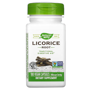 Nature's Way Licorice Root, Traditional Digestive Support Supplement*, 900 mg per 2-Capsule Serving, Non-GMO Project Verified, 100 Vegan Capsules