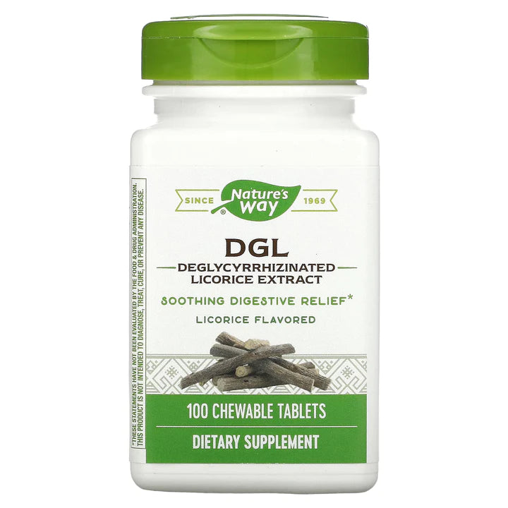 Nature&#39;s Way DGL Chewable Tablet - Digestive Support &amp; Relief* - Deglycyrrhizinated Licorice Extract - Gluten, Soy &amp; Dairy Free - 100 Chewables