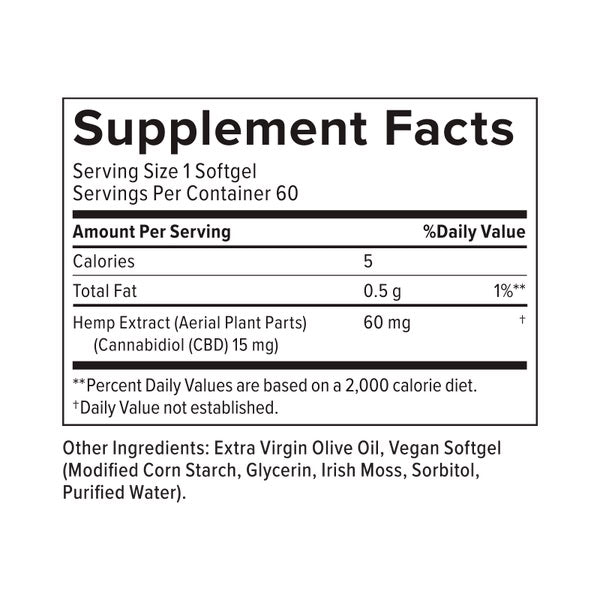 PlusCBD, Daily Balance 15mg CBD Softgels, Full Spectrum, 60ct, 900mg CBD