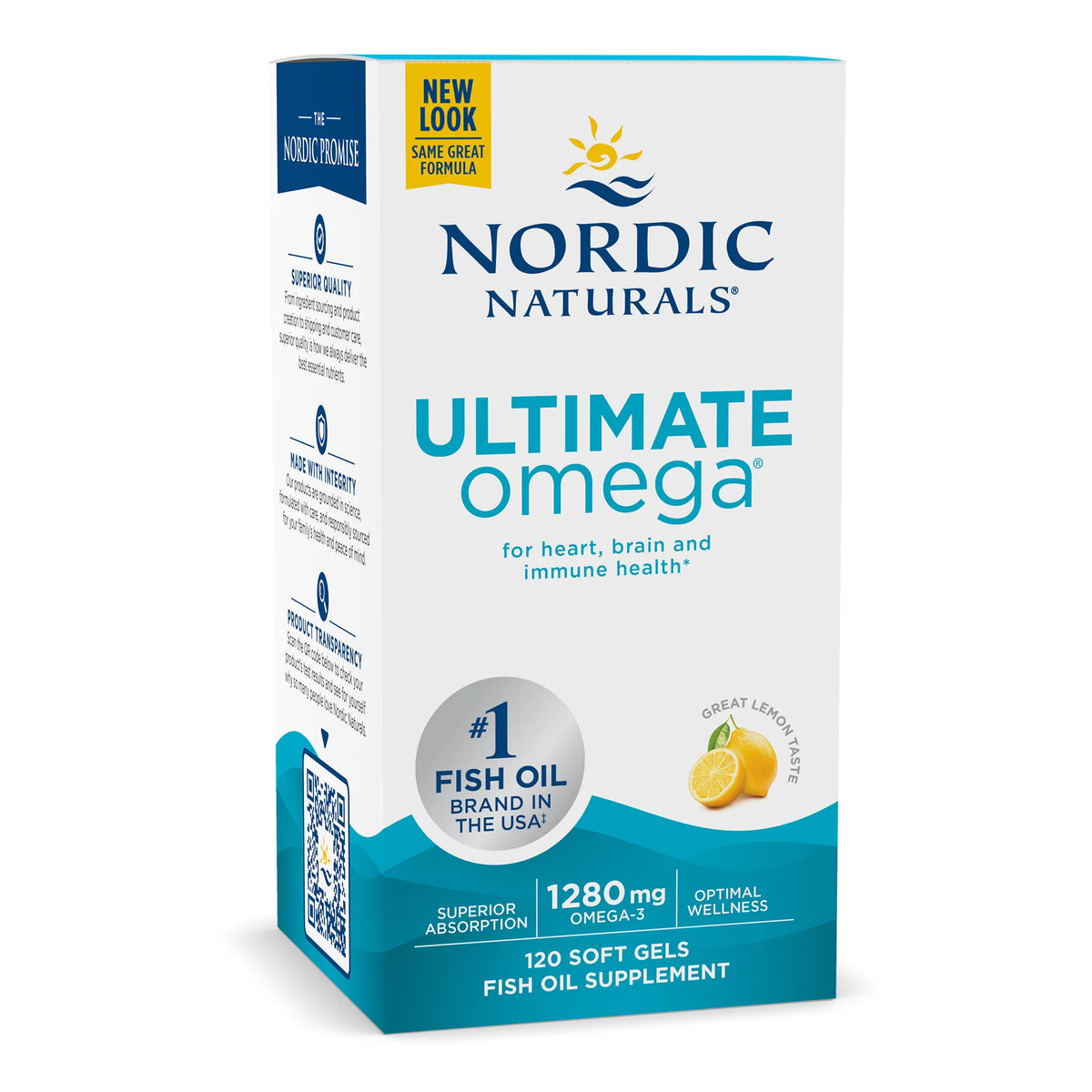 Nordic Naturals Ultimate Omega, Lemon Flavor - 120 Soft Gels - 1280 mg Omega-3 - High-Potency Fish Oil Supplement with EPA &amp; DHA - Promotes Brain &amp; Heart Health - Non-GMO - 60 Servings