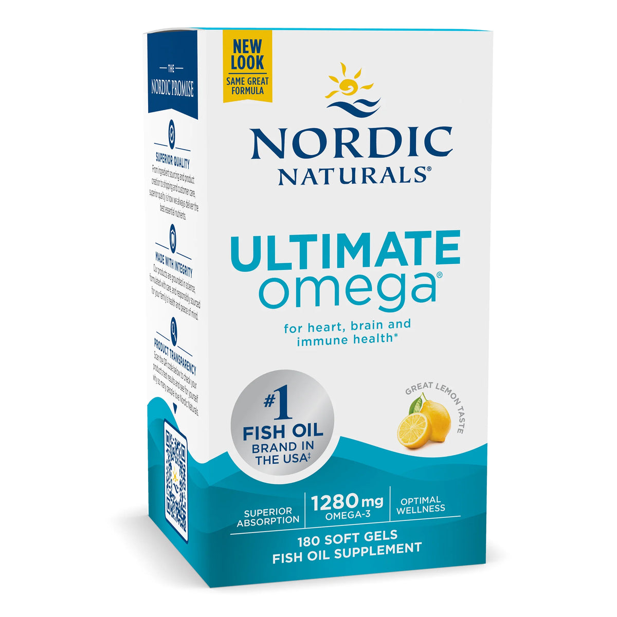 Nordic Naturals Ultimate Omega, Lemon Flavor - 180 Soft Gels - 1280 mg Omega-3 - High-Potency Fish Oil with EPA &amp; DHA - Promotes Brain &amp; Heart Health - Non-GMO - 90 Servings