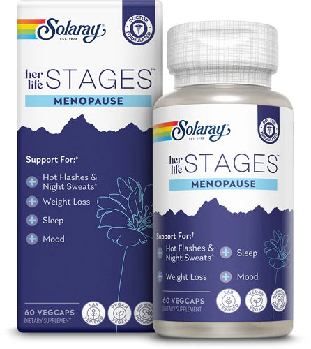 SOLARAY Menopause her Life Stages - Menopause Supplements for Women - Supports Mood, Sleep, Hot Flashes, Night Sweats - Vegan, Gluten Free - 60-Day Guarantee - 30 Servings, 60 VegCaps