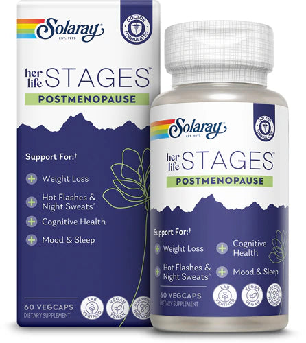 SOLARAY Postmenopause her Life Stages - Post Menopause Supplements for Women with Resveratrol - Vegan and Made Without Hormones - 60-Day Guarantee - Vegan, Lab Verified - 30 Servings, 60 VegCaps