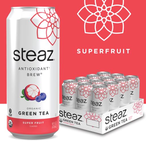 Steaz Green Tea Soda Organic Iced Green antioxidant brew super fruit , 16 fl oz