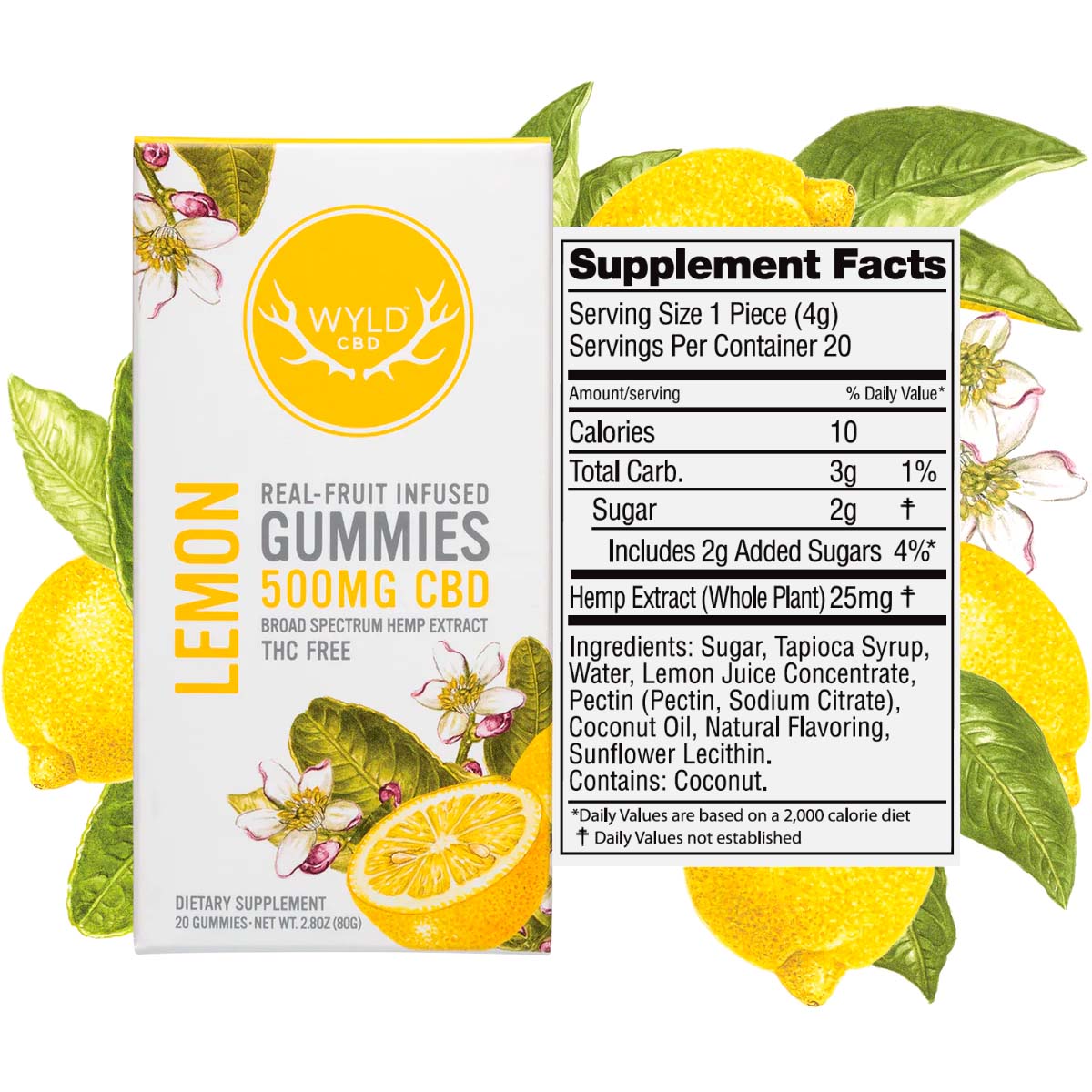 Wyld CBD, Lemon Gummies, Broad Spectrum THC-Free, 20ct, 500mg CBD