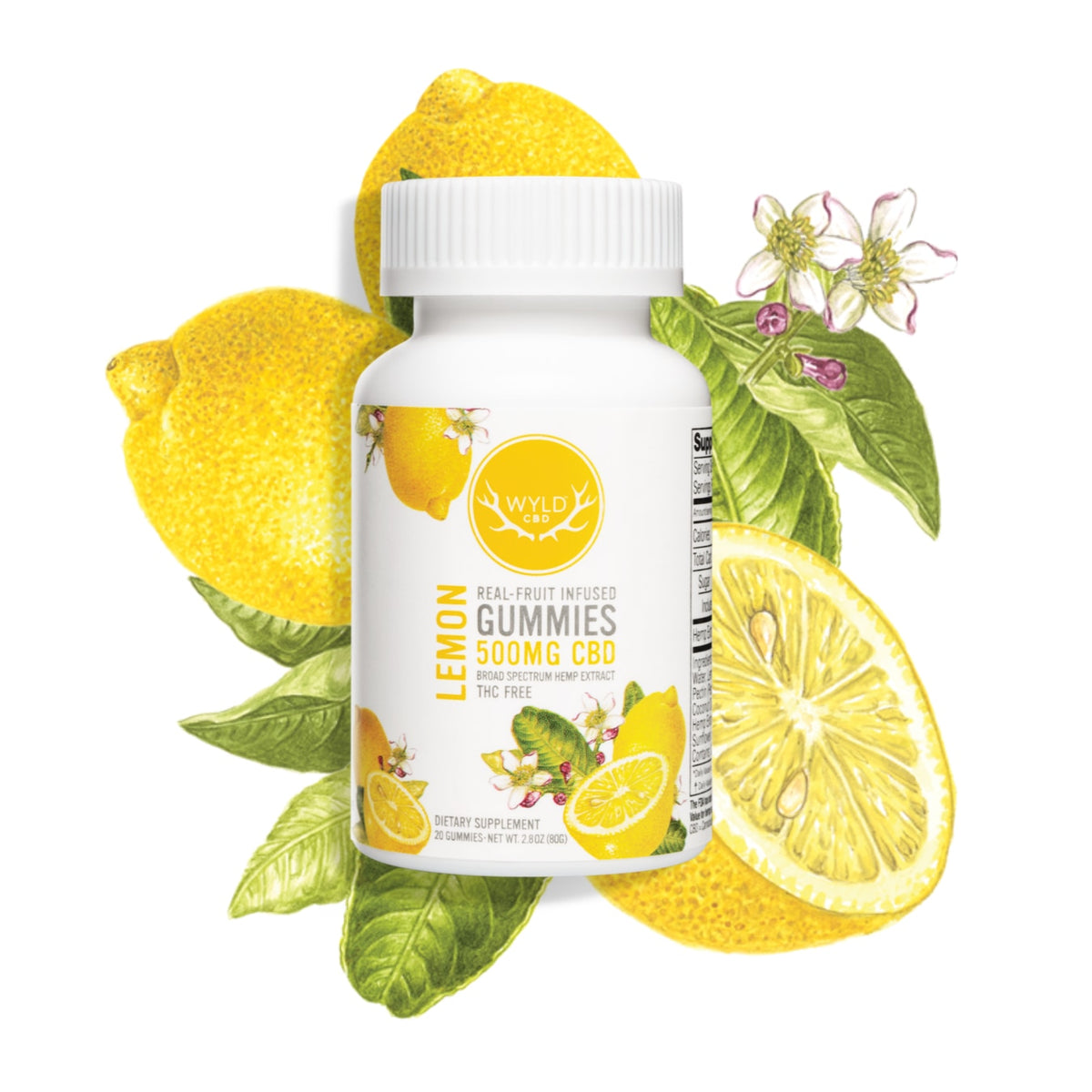 Wyld CBD, Lemon Gummies, Broad Spectrum THC-Free, 20ct, 500mg CBD