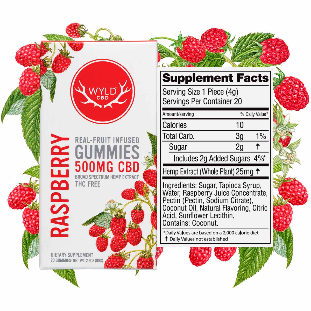 Wyld CBD, Raspberry Gummies, Broad Spectrum THC-Free, 20ct, 500mg CBD