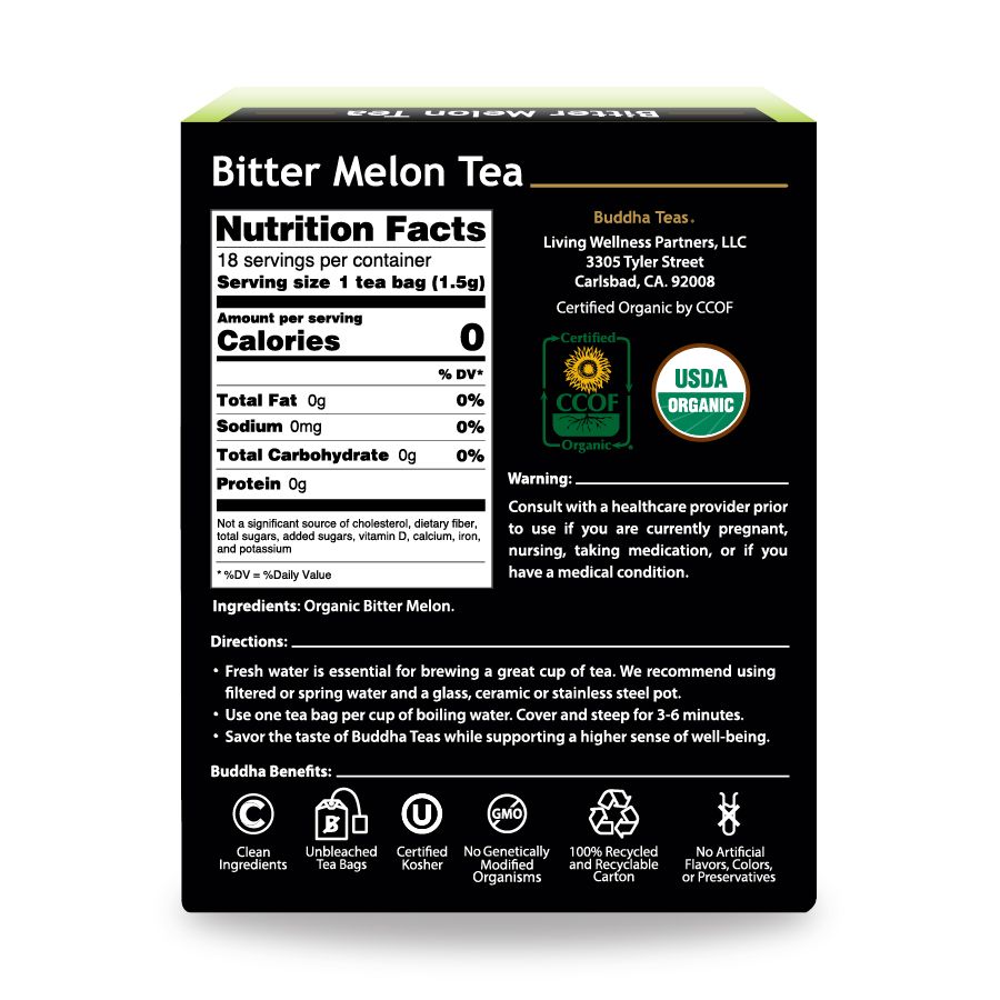 Organic Bitter Melon - Kosher, Caffeine-Free, GMO-Free - 18 Bleach-Free Tea Bags Visit the Buddha Teas Store