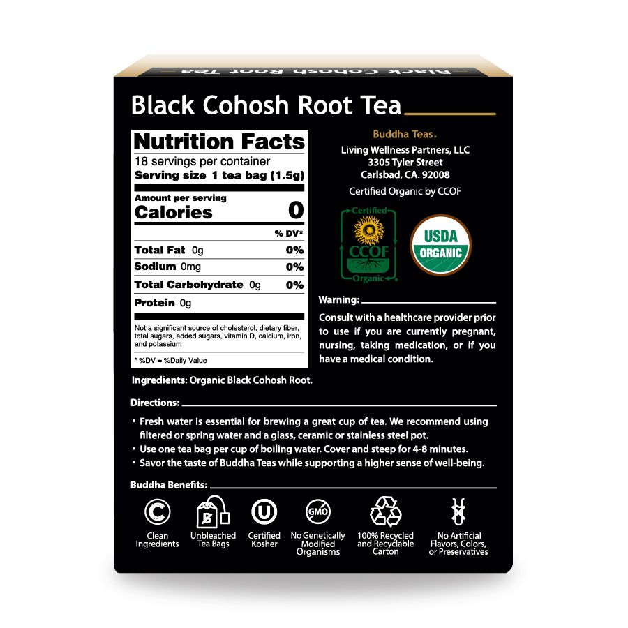 Organic Black Cohosh Root Tea - Kosher, Caffeine-Free, GMO-Free - 18 Bleach-Free Tea Bags