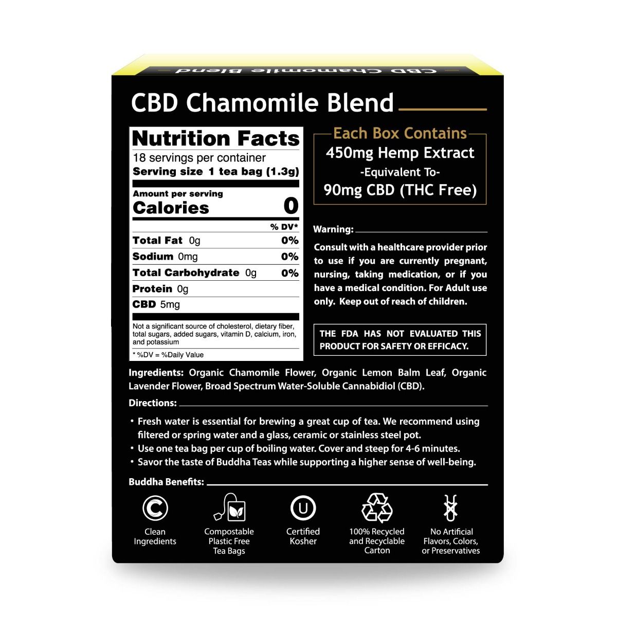 CBD Chamomile Blend 90mg CBD Tea Organic 18 Bags Buddha Teas