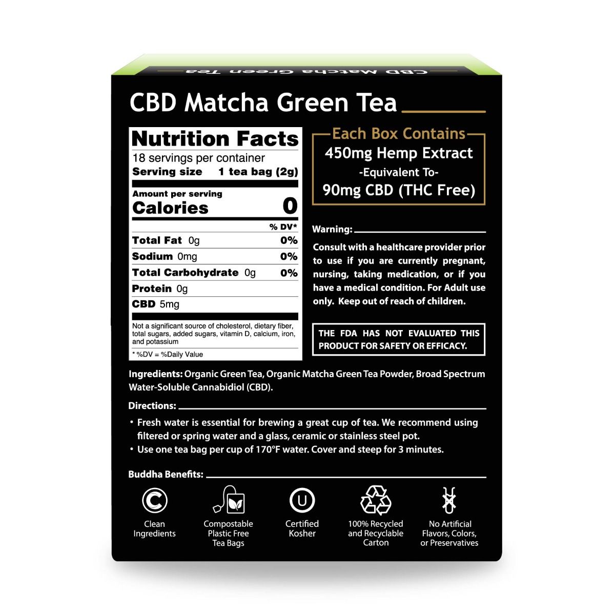BUDDHA TEAS - CBD MATCHA GREEN 90mg - 18 tea bags