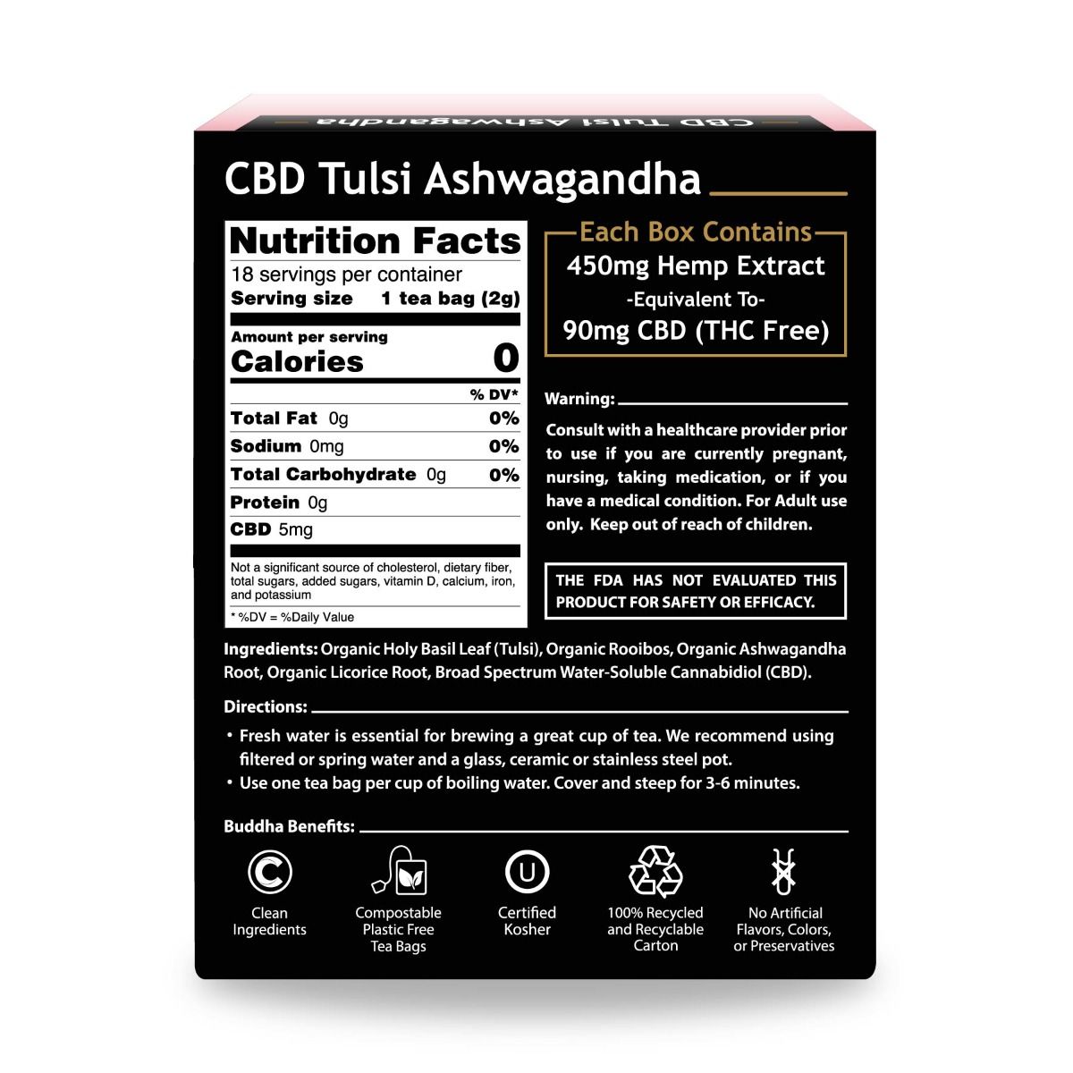 Buddha Teas CBD Tulsi Ashwagandha 18 Tea Bags